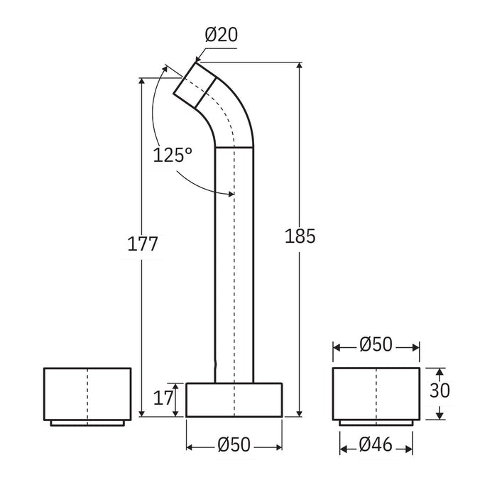 Technical Drawing Fienza Kaya Round Taps Wall Basin/Bath 180mm Outlet Set Brushed Copper 338102CO-LF - The Blue Space