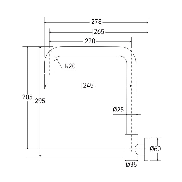 Technical Drawing Fienza Kaya Squareline Wall Swivel Outlet Chrome 228122-LF - The Blue Space