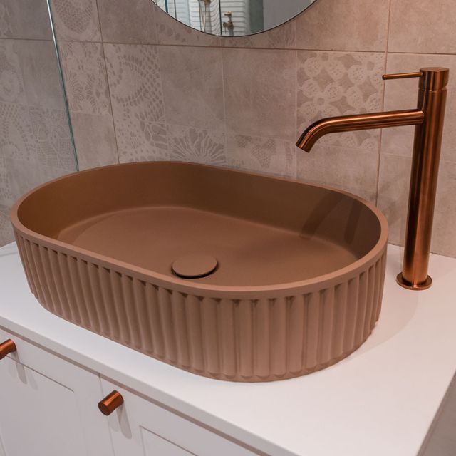 Lifestyle 3 Fienza Kaya Tall Basin Mixer Brushed Copper  228107CO - The Blue Space