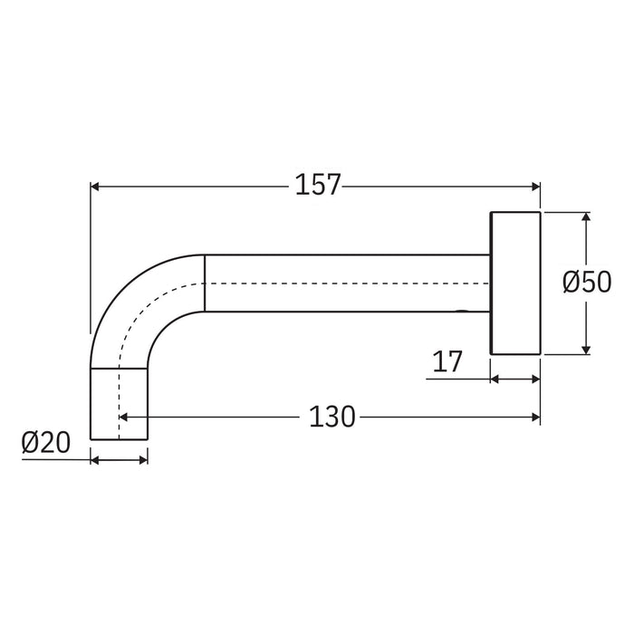 Technical Drawing Fienza Kaya Wall Basin/Bath 130mm Outlet Round Plate Matte White 228121MW-LF - The Blue Space