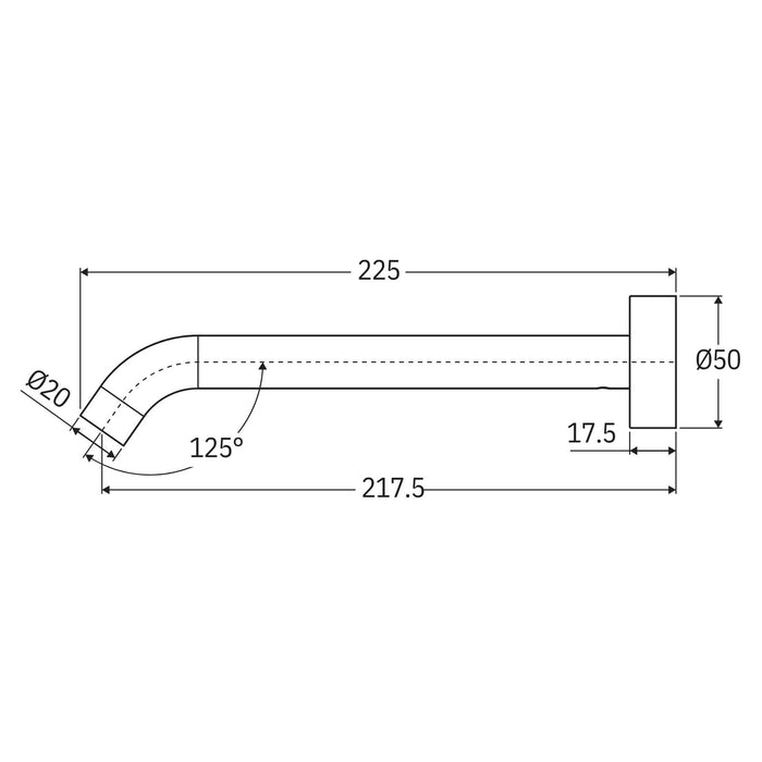 Technical Drawing Fienza Kaya Wall Basin/Bath 220mm Outlet Round Plate Urban Brass 228116UB-LF - The Blue Space