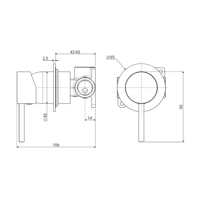 Technical Drawing Fienza Kaya Wall Mixer Small Round Plate Matte White  228101MW - The Blue Space