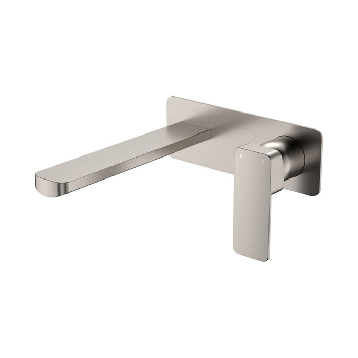 Fienza Tono Basin/Bath Wall Mixer Set 200mm Outlet Large Rectangular Plate Brushed Nickel 233106BN-200-LF - The Blue Space