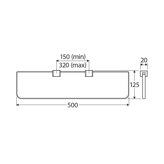Technical Drawing Fienza Tono Glass Shelf 500mm Urban Brass 85107UB - The Blue Space