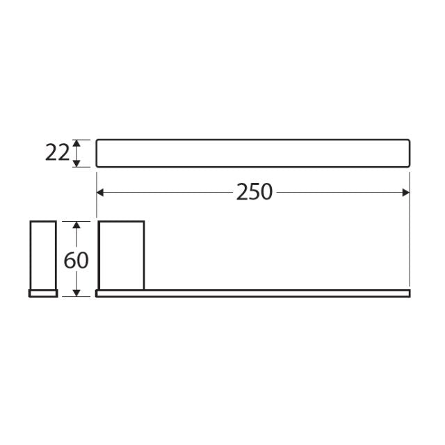Technical Drawing Fienza Tono Hand Towel Holder 250mm Urban Brass 85102UB - The Blue Space