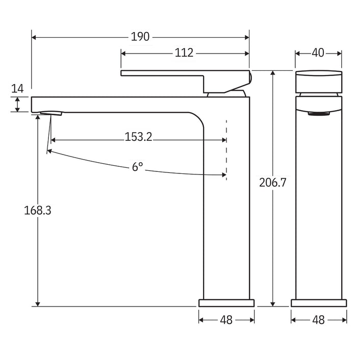 Technical Drawing Fienza Tono Medium Basin Mixer Urban Brass 233110UB-LF - The Blue Space