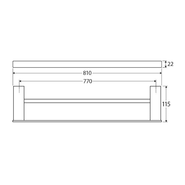 Technical Drawing Fienza Tono Single Towel Rail 810mm Urban Brass 85101800UB - The Blue Space
