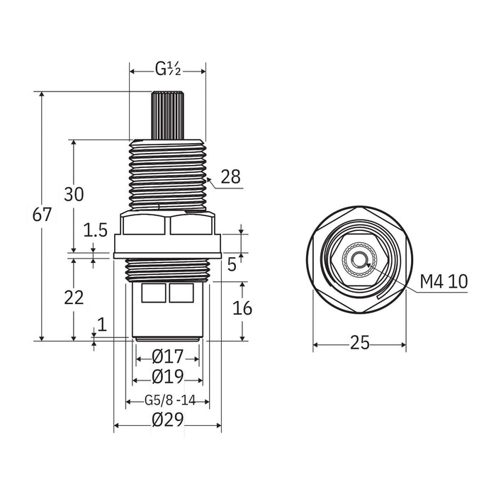 Technical Drawing Fienza Universal Wall Tap Hot/Cold Extended Spindle Set 230025-LF - The Blue Space