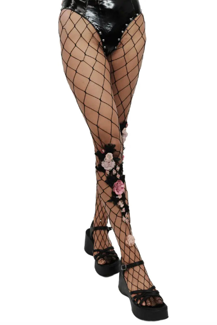 dark floral netted black fishnet stockings