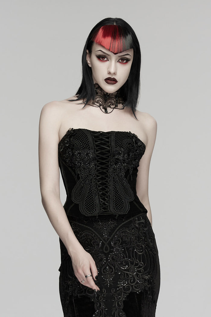lace-up embroidered gothic bodice