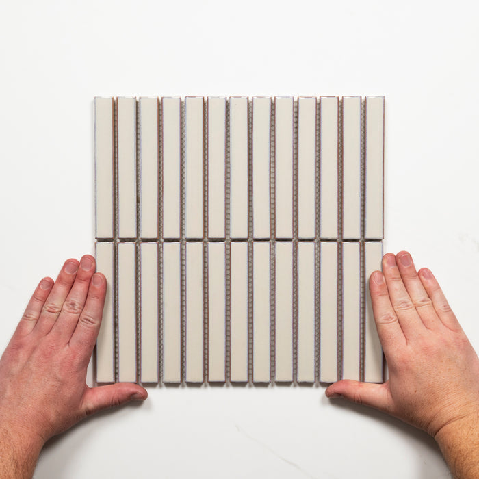 Single With Hand Flute Champagne Porcelain Finger Mosaic Tile 22×145mm FINLABEGMOS - The Blue Space