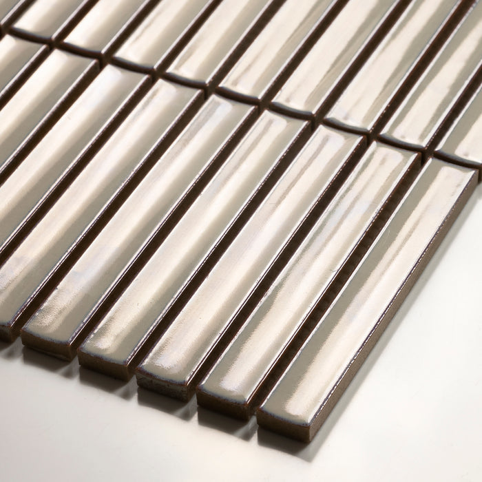 Oblique Flute Champagne Porcelain Finger Mosaic Tile 22×145mm FINLABEGMOS - The Blue Space