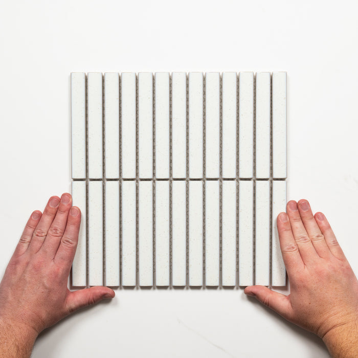 Single With Hand Flute Speckled White Porcelain Finger Mosaic Tile 22×145mm FINLABIGMOS - The Blue Space