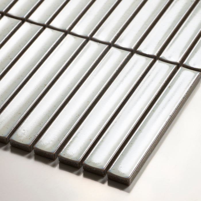 Oblique Flute Speckled White Porcelain Finger Mosaic Tile 22×145mm FINLABIGMOS - The Blue Space