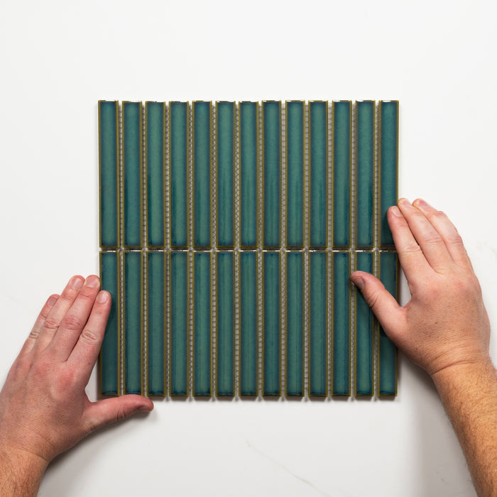 Single With Hand Flute Teal Porcelain Finger Mosaic Tile 22×145mm FINLAGREGMOS - The Blue Space