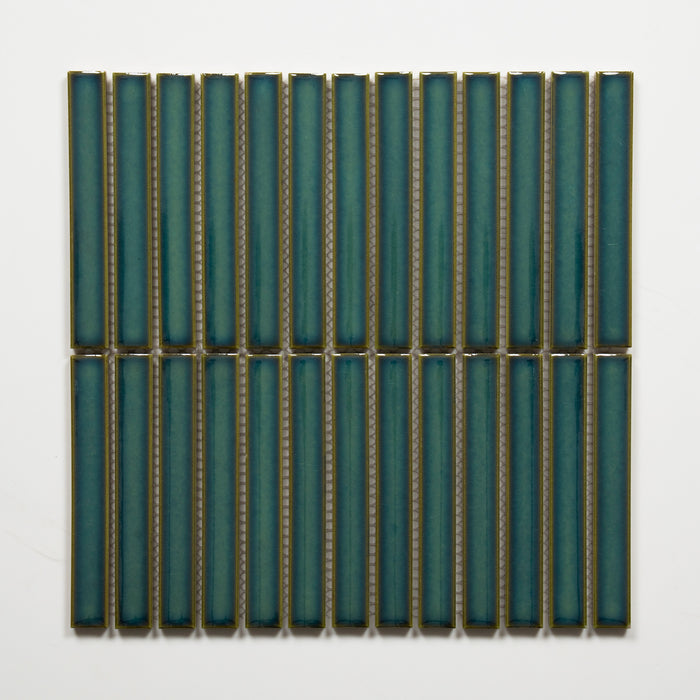 Single No Hand Flute Teal Porcelain Finger Mosaic Tile 22×145mm FINLAGREGMOS - The Blue Space