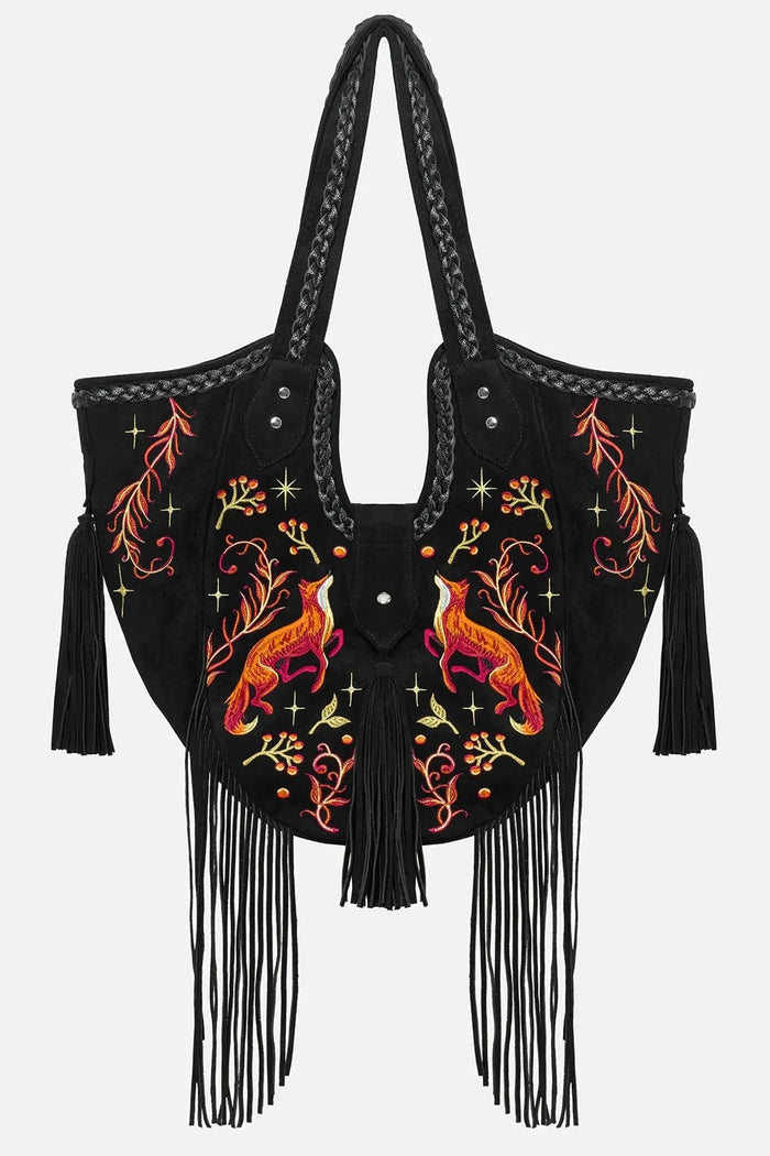 embroidered fox shoulder bag