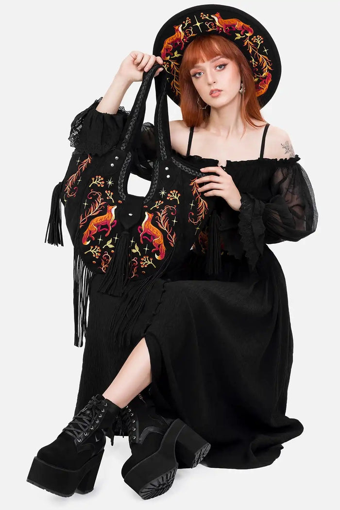 restyle embroidered fox shoulder bag