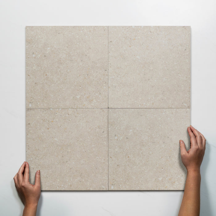 PAttern Lay with Hand Frankie Vanilla Matte Porcelain Tile P3 300 x 300mm FRAWHM1 - The Blue Space