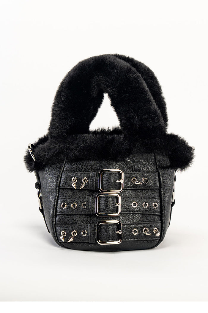 small punk black vegan fur purse