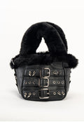 small punk black vegan fur purse