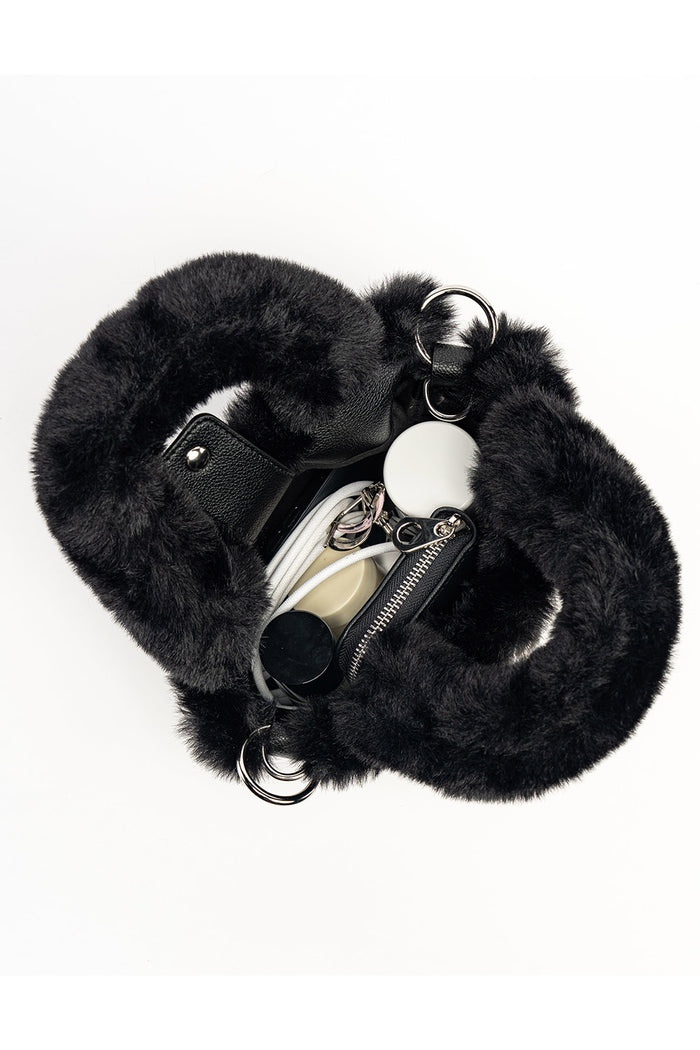 pierced small punk black vegan fur purse
