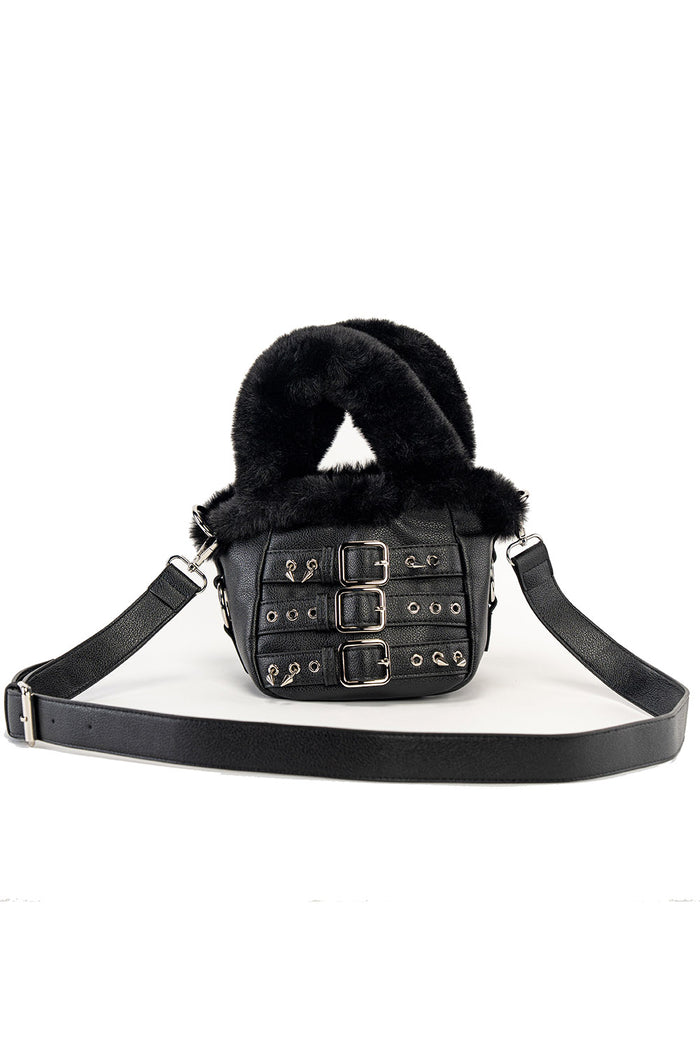 vegan leather small punk black vegan fur purse