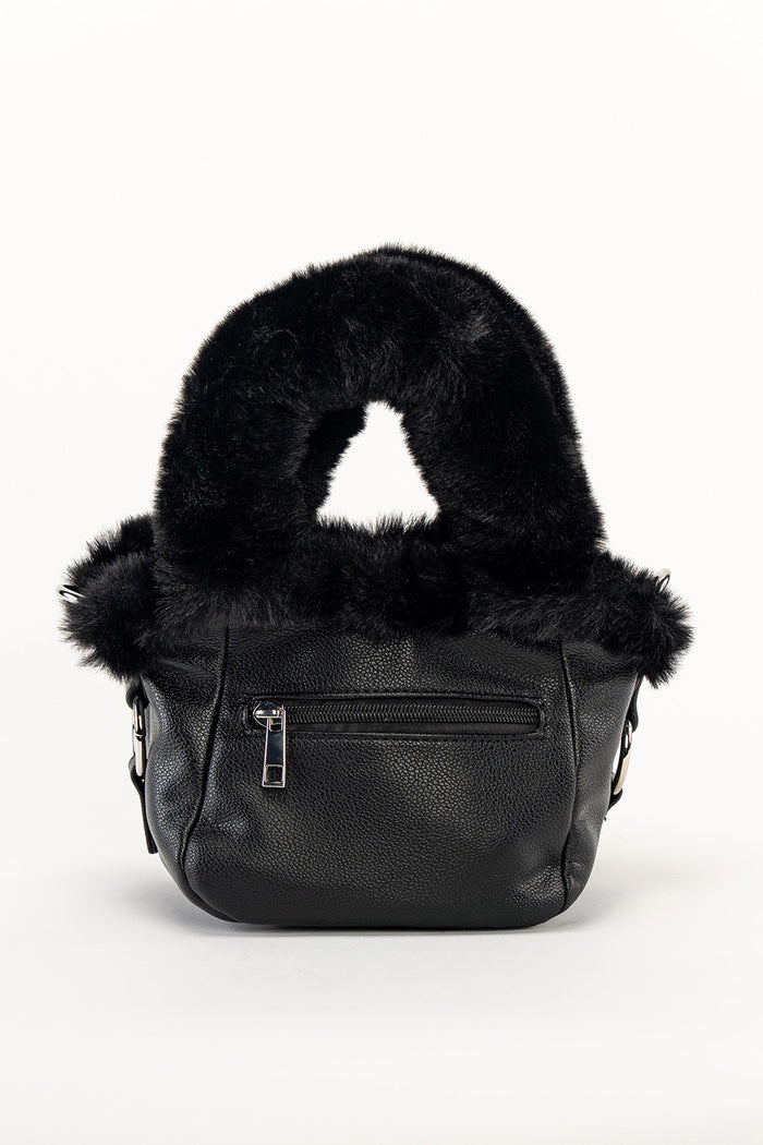 buckled small punk black vegan fur purse