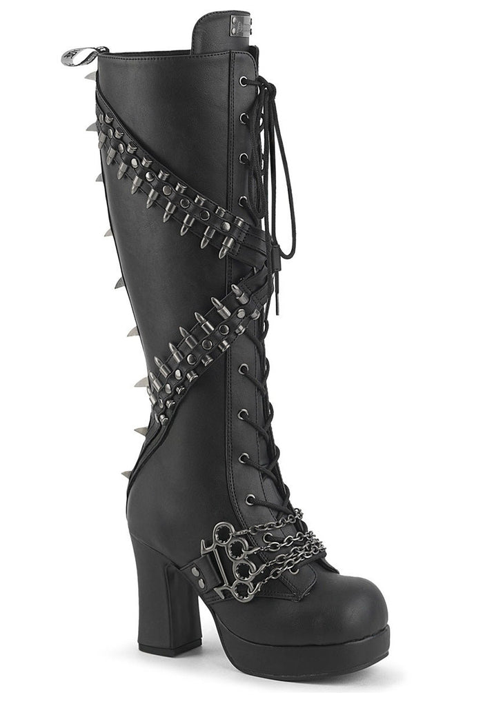 knee high punk spiked boots by demonia
