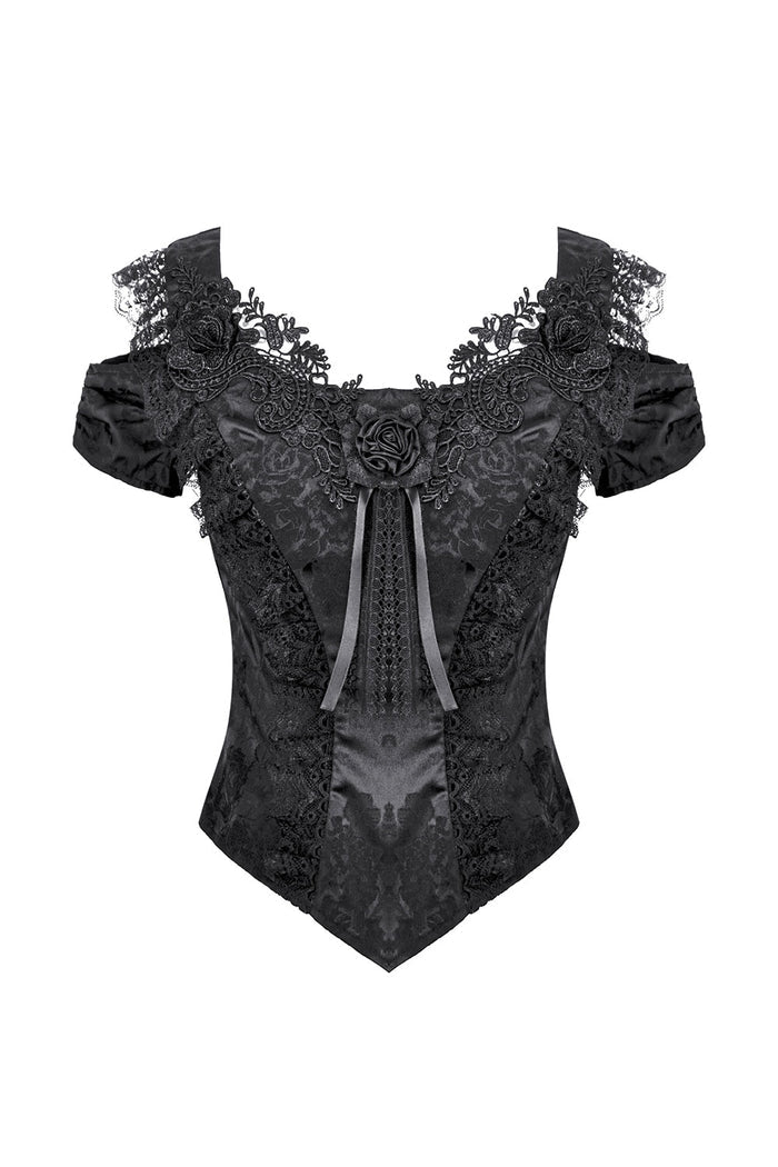Black vintage gothic top with cutout shoulders and lace