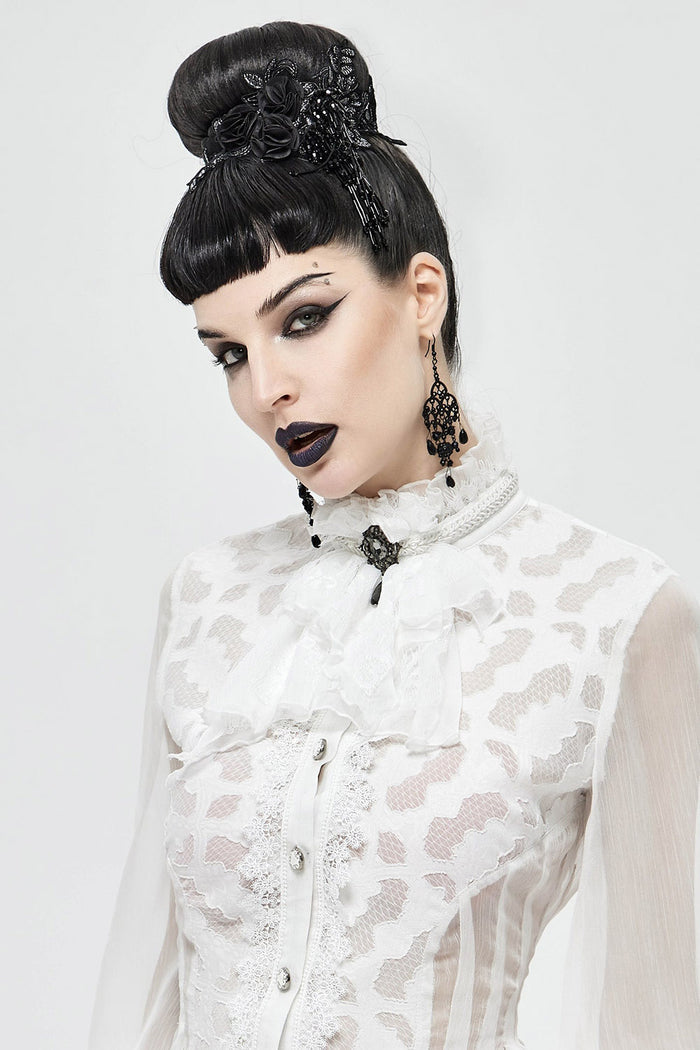 layered lace romantic goth necktie  with gemstone