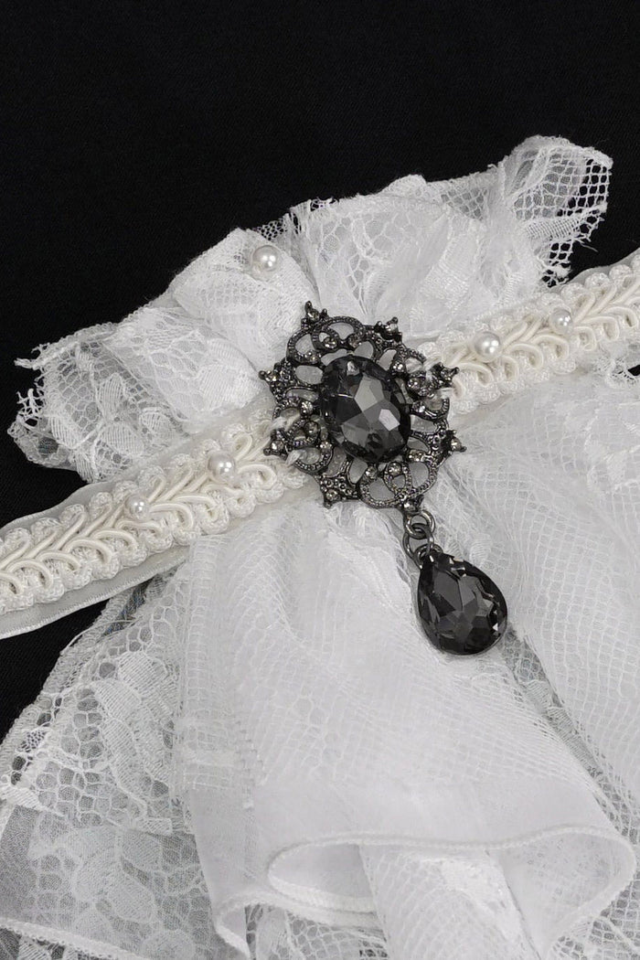 layered lace romantic goth necktie with gemstone by devil fashion