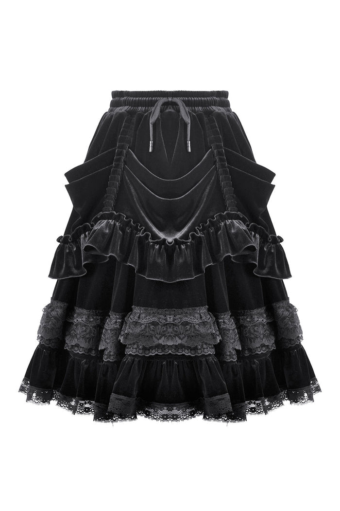 Black ruffled goth skirt with drawstring