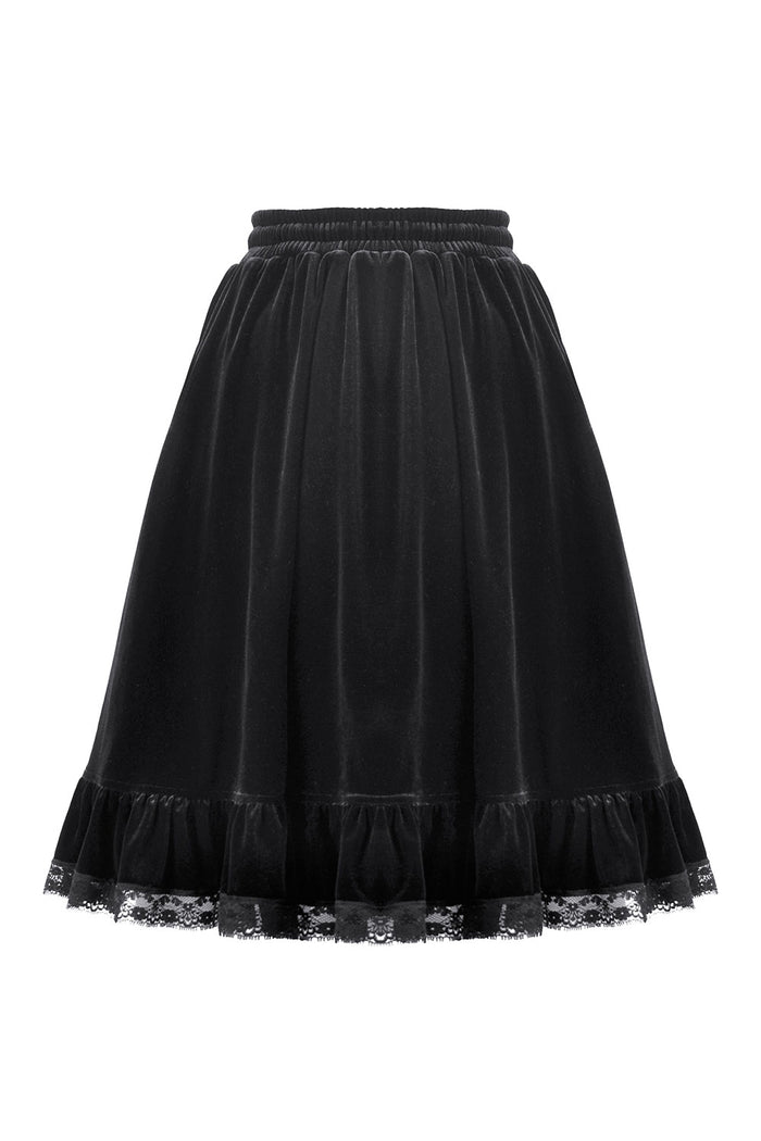 Victorian goth solid black skirt with lace detail