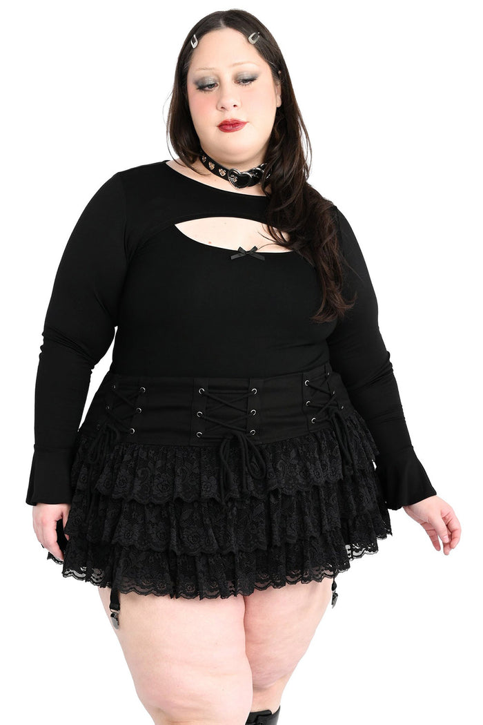 womens plus size goth lace-up ruffled short skirt