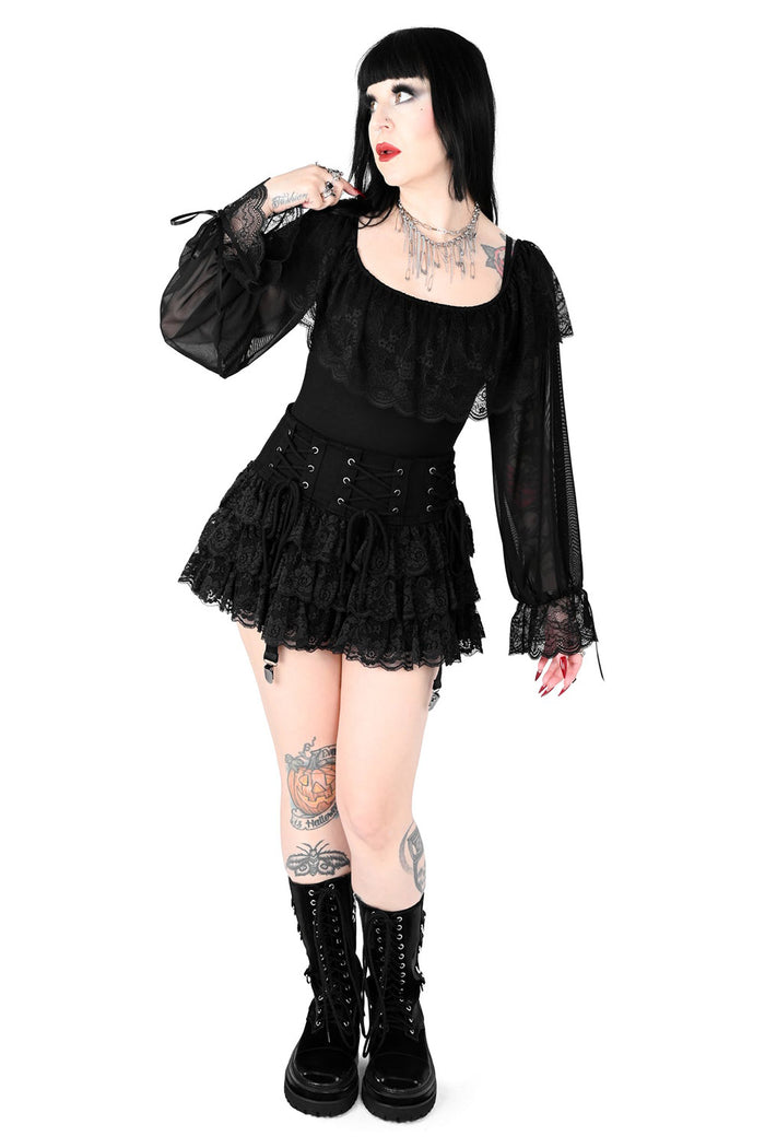 lace-up corset skirt with garter belts attached