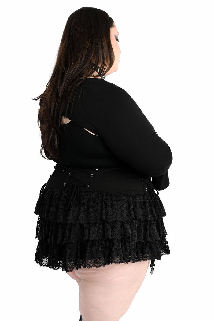 floral lace tiered plus size lace-up corset skirt with garter belts attached