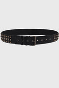 Black studded belt on a light gray background