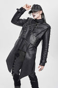 Spiked asymmetrical mens long coat