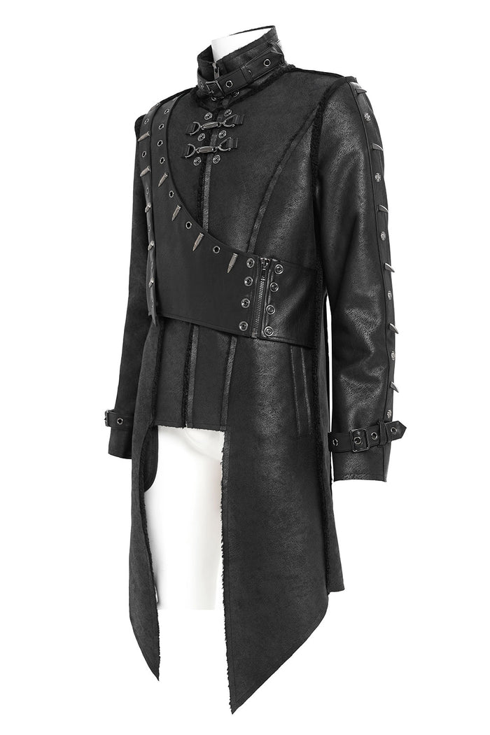 Asymmetrical  mens black long coat