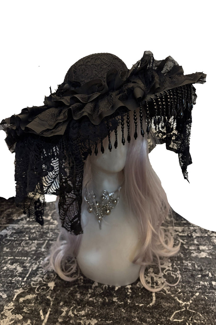 black goth funeral hat