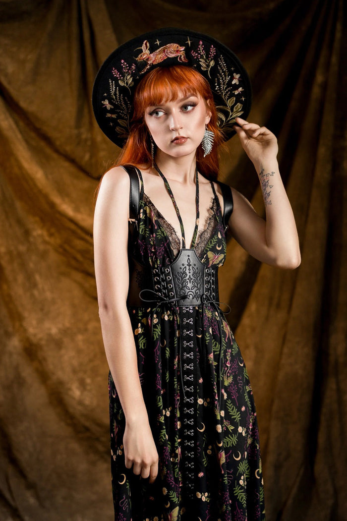 90s whimsical goth inspired wool brimmed hat