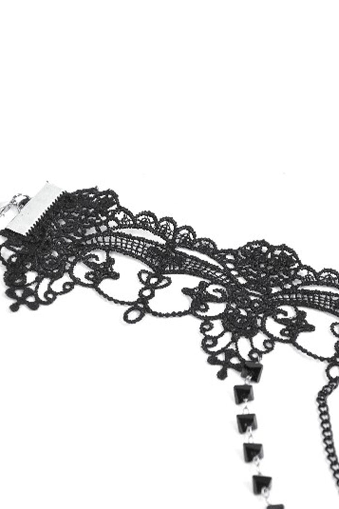 Lace choker with beads and chains