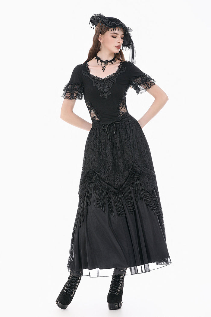Gothic lace womens top with side waist cut-outs