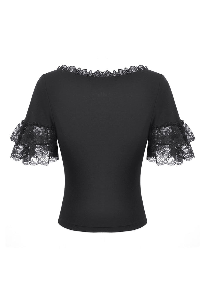 Vintage goth bodysuit top in black with lace trim