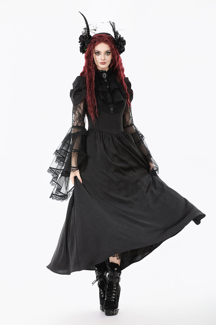 puffed shoulder gothic long maxi dress