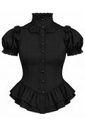 high neck collar victorian goth vintage-inspired black chiffon romantic blouse