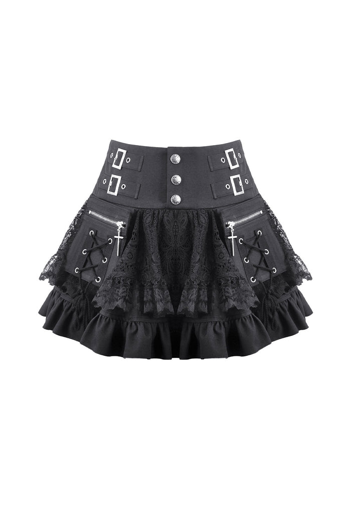 Layered lace mini skirt with high waist