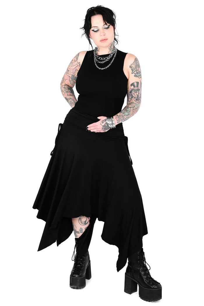 Asymmetrical stretchy black skirt for women