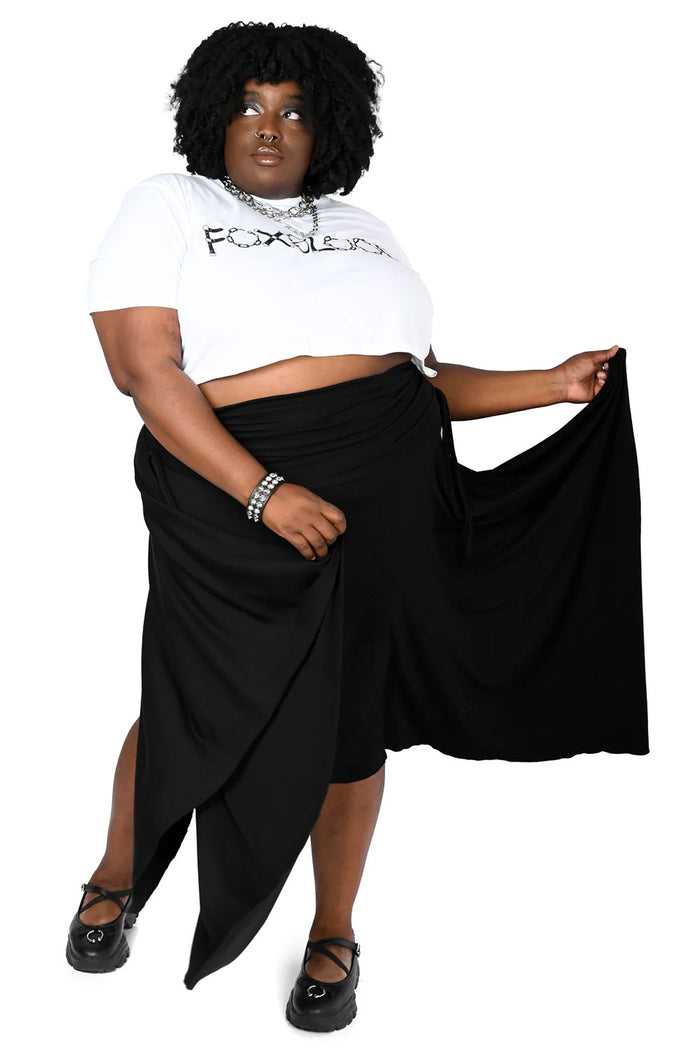 black midi skirt with adjustable side ties